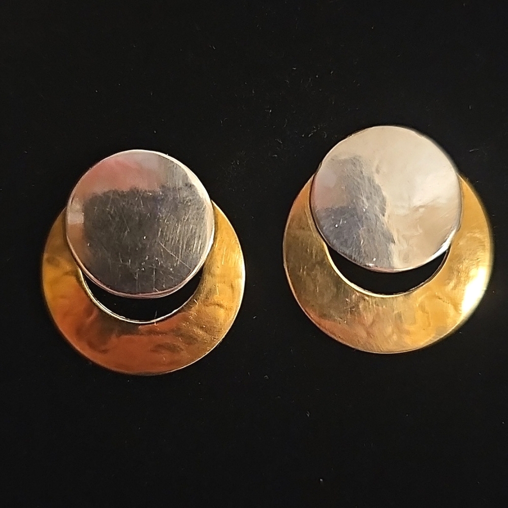 Marjorie Baer "Sun & Moon" Sterling Silver and Brass Post Back Earrings